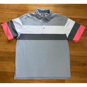 FootJoy ProDry Golf Polo‎ Mens XL Grey White Coral Striped Colorblock